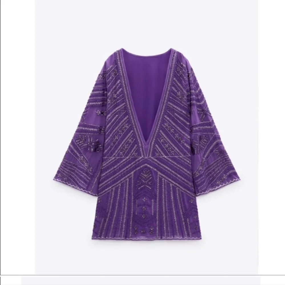 Zara Beaded Mini Tunic Dress Limited Edition Purple NWT Size M-L Bloggers Fav - Picture 12 of 16